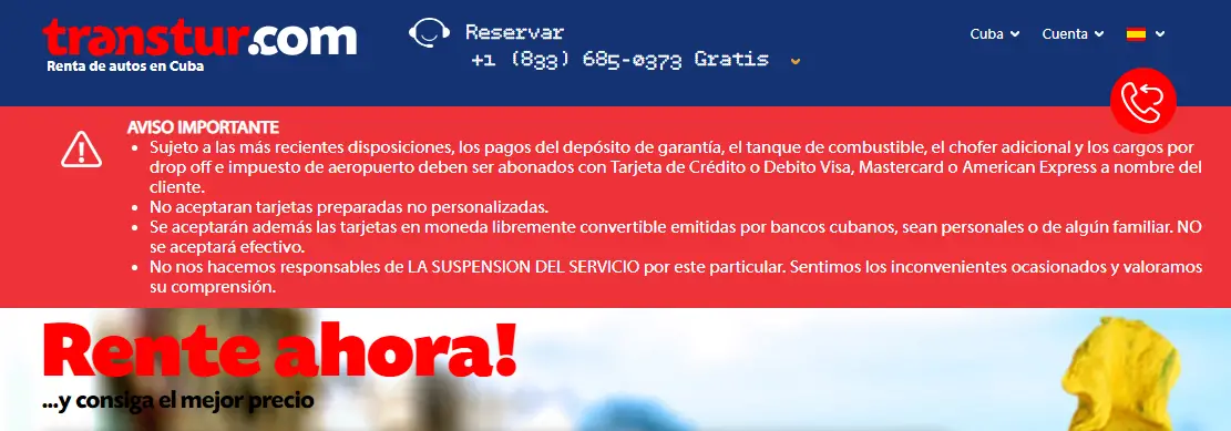 Cuba deja de aceptar efectivo para la renta de autos al