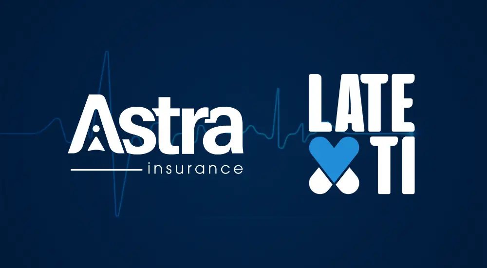 Logo de Astra Insurance con el lema Late x Ti